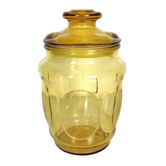 Vintage MCM Amber Glass Thumbprint Bubble Apothecary Canister Candy Jar 8" - Picture 5 of 12